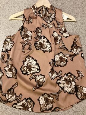 Express Tan Brown Floral Printed Blouse